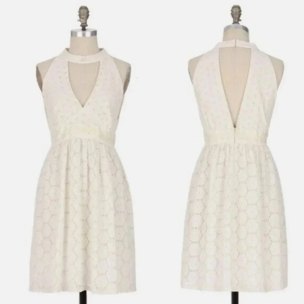 NWOT Anthropologie ANNA SUI 0 Dress GRANDE JATTE Eyelet Halter Cotton Floral